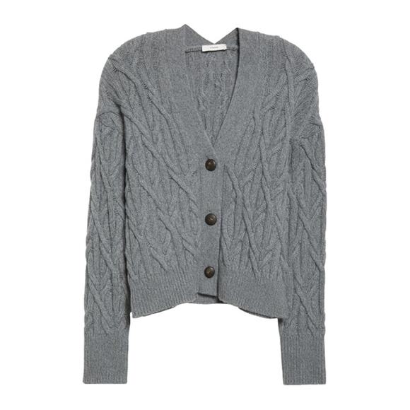 Vince NWT Interlocking Cable Cardigan Light Slate Gray Size XL Cashmere Wool - Picture 5 of 13
